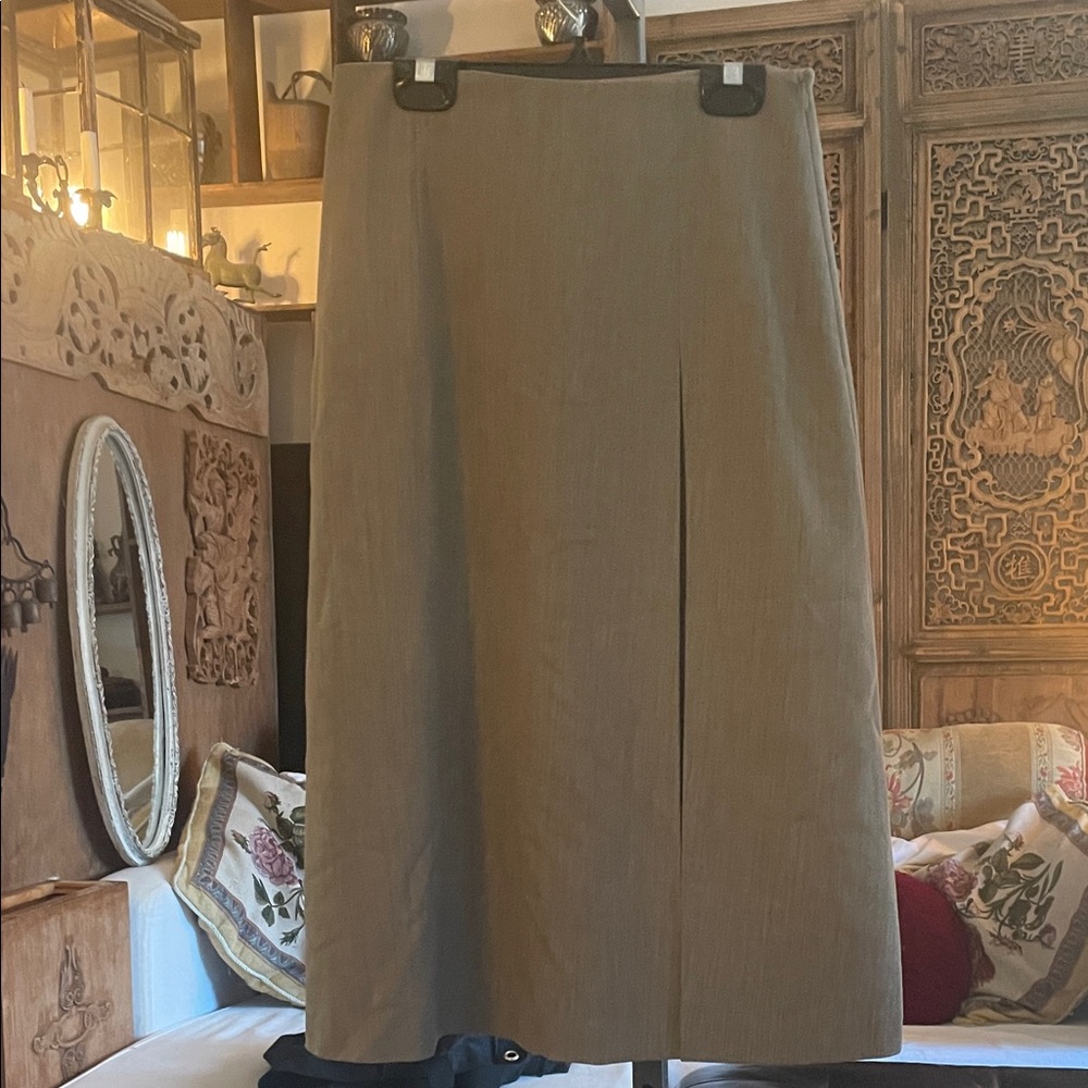 Chic Tan Midi Skirt for Women with kick pleat